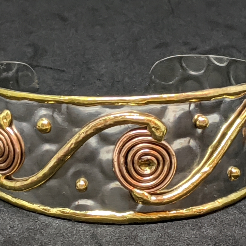 Tri Metal Open Cuff Bracelet 8”